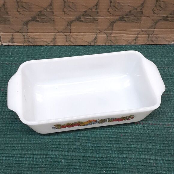 VTG Anchor Hocking Fire King Vegetable Fruit Pattern 1 qt. Loaf/Casserole Dish - Picture 3 of 7